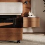 Close-up van houten hoog laag bed Manifesto