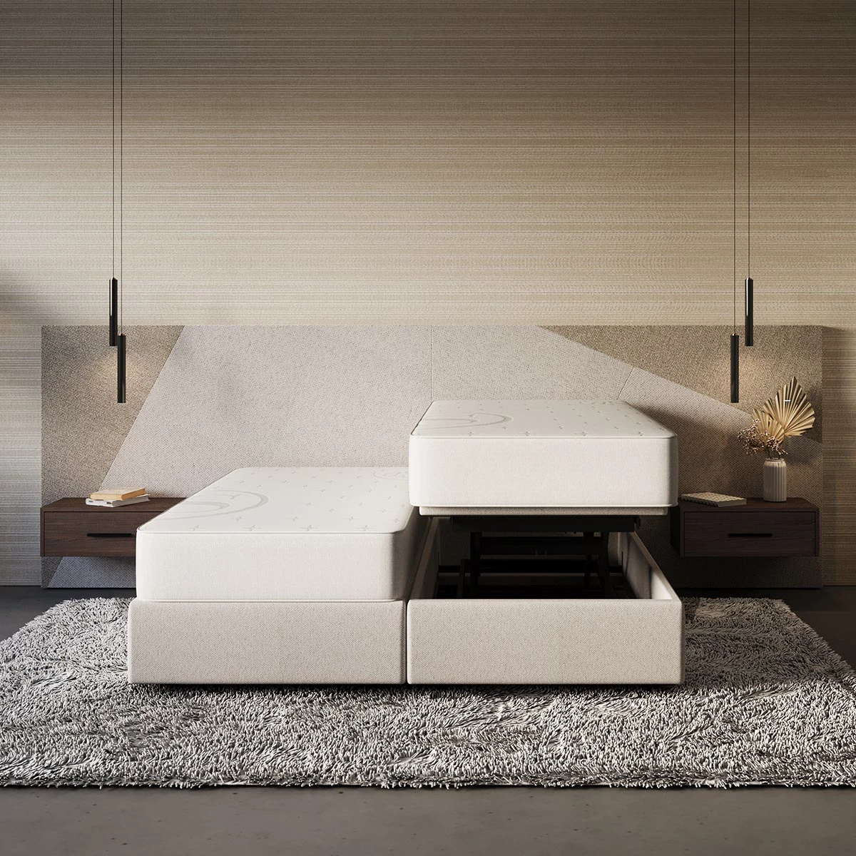 Hoog laag bed Angeló met een modern design.