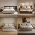 Combinatiefoto van vier verschillende hoog-laag bedden met diverse hoofdpanelen.