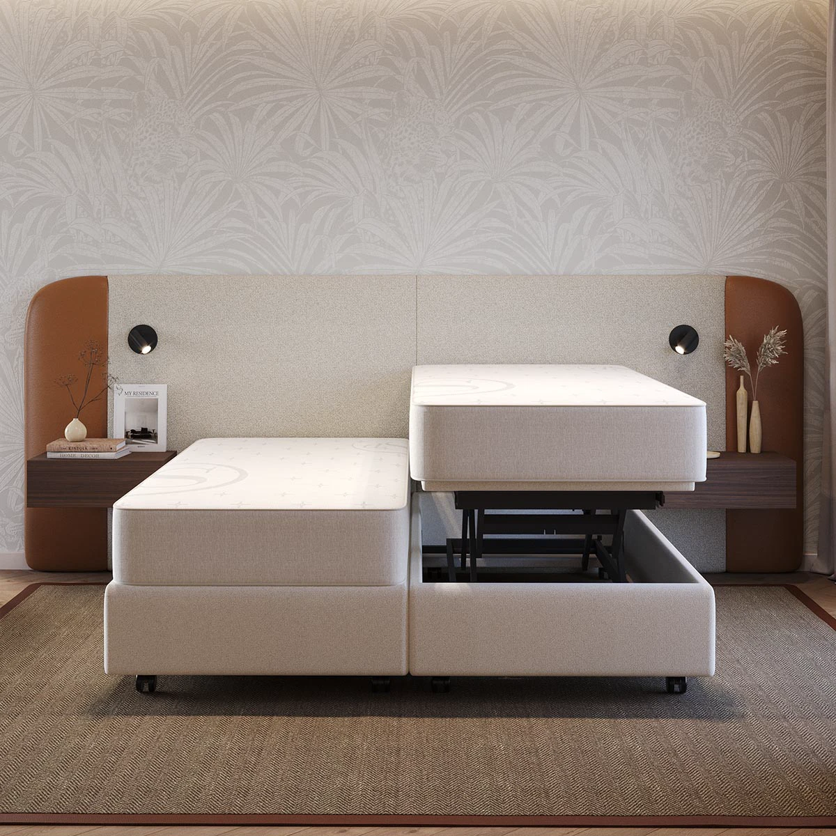 Hoog-laag bed met boxspring uitstraling, elektrisch verstelbaar zorgbed.