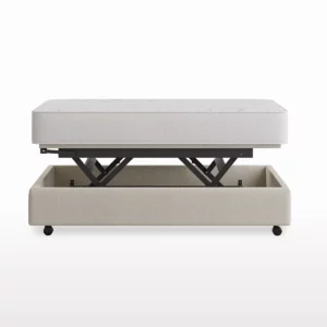 Eenpersoons hoog-laag bed in zijaanzicht, getoond in de hoge stand.