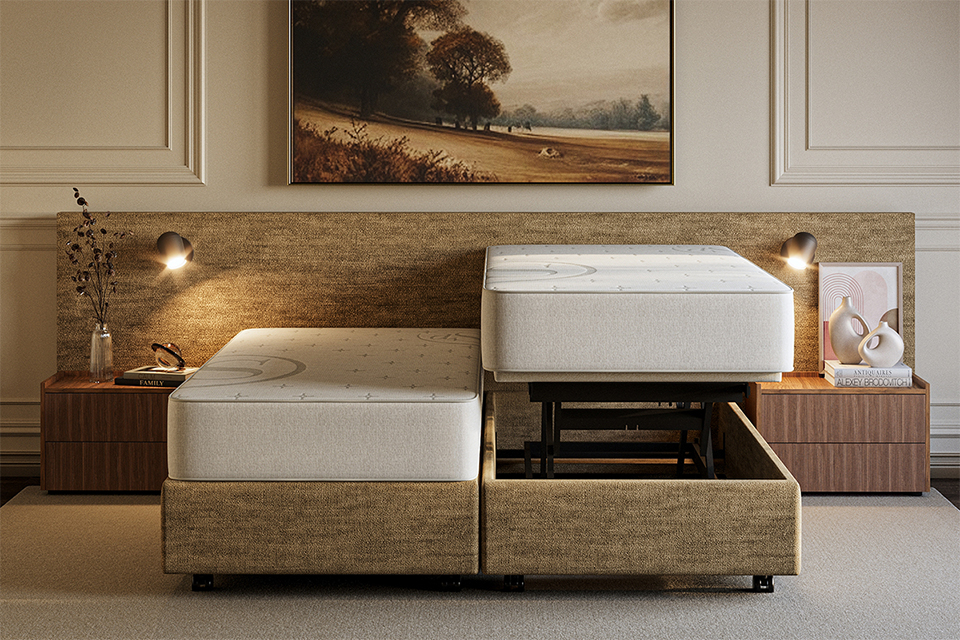 hoog laag boxspring, seniorenbed, breed hoofdpaneel