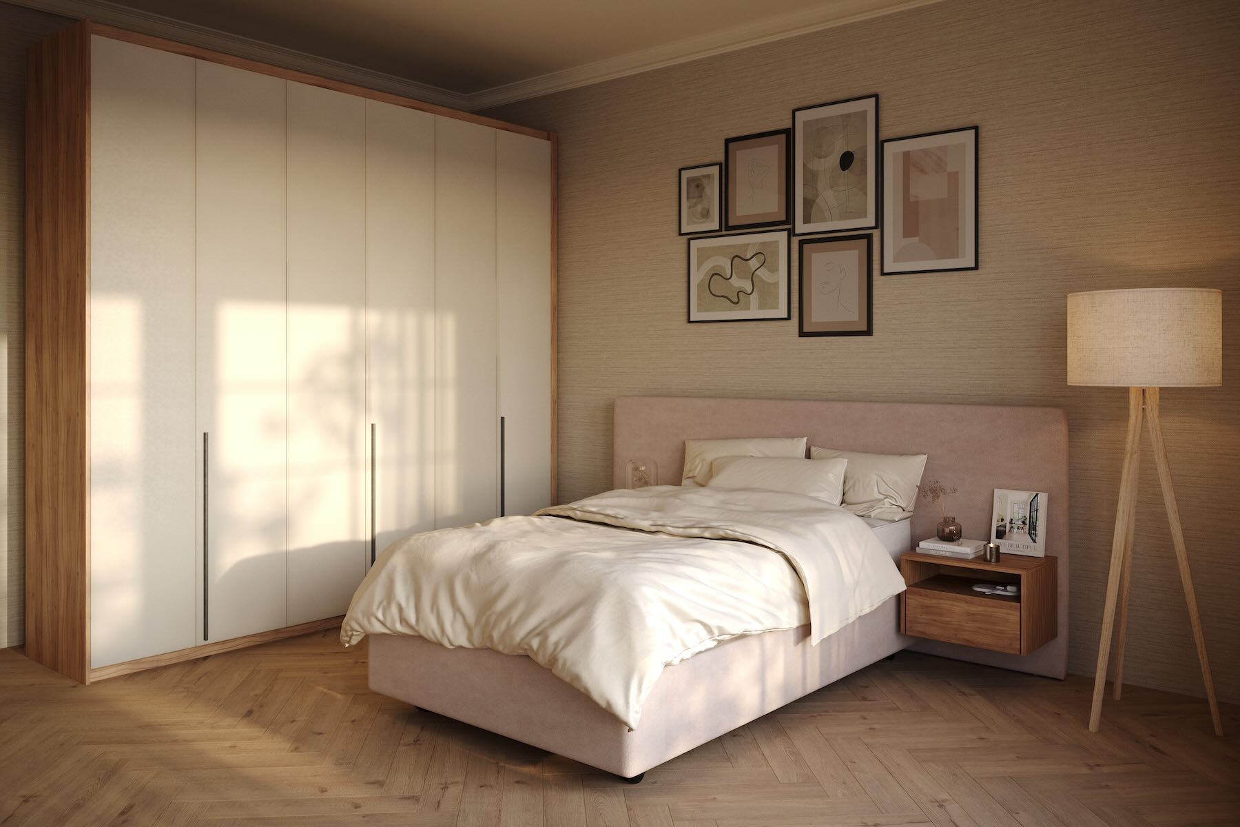 Twijfelaar hoog laag bed van 120 cm breed met boxspringuitstraling in stoffering op maat