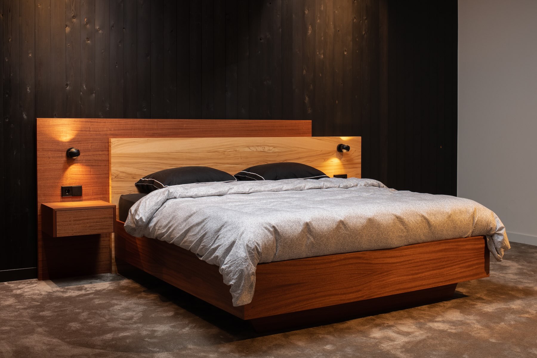 houten bed duo pezze met olijf en mahonie
