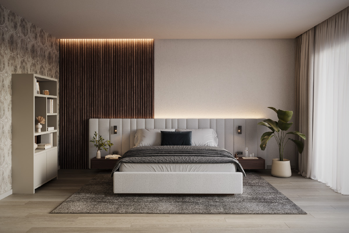 Design bed Formosa met brede ombouw en zwevende plint