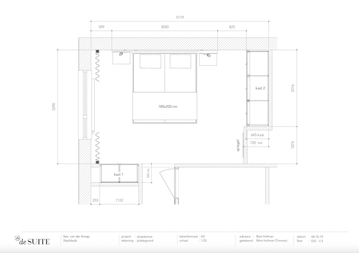Indeling van ruime slaapkamer in grachtenpand